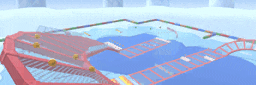 a computer generated image of a roller coaster in a snowy area