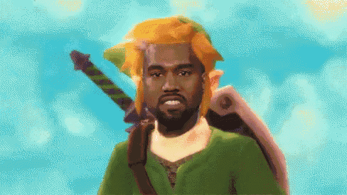 a pixelated drawing of kanye west dressed as link