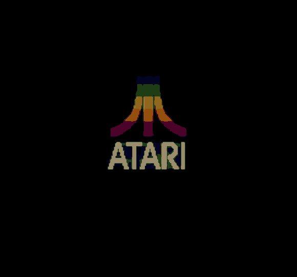 a black background with a rainbow atari logo