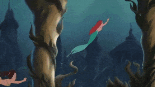 a cartoon of a mermaid swimming in the ocean with two other mermaids