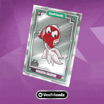a veefriends card with a red and white fish on it