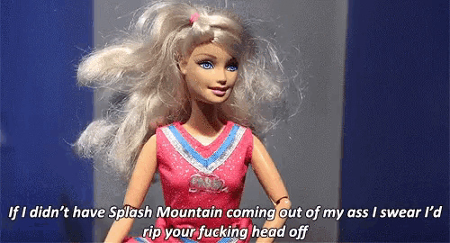 a barbie doll says if i didn 't have splash mountain coming out of my ass