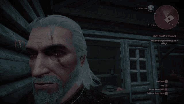 a close up of a man 's face in a video game that says count regiment 's treasure on the bottom