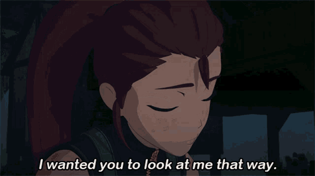 a cartoon of a girl with the words i wanted you to look at me that way