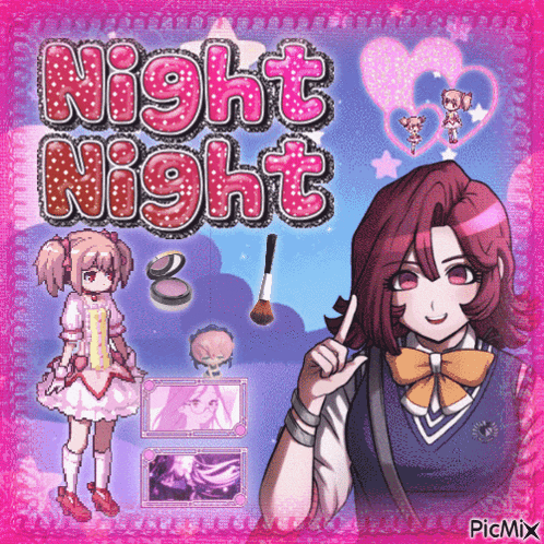 a picture of a girl with the words night night written on it