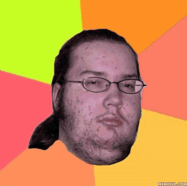 a man with glasses and a ponytail has a memeful.com logo on the bottom right