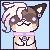 a pixel art drawing of a cat with a pink collar and a ponytail .