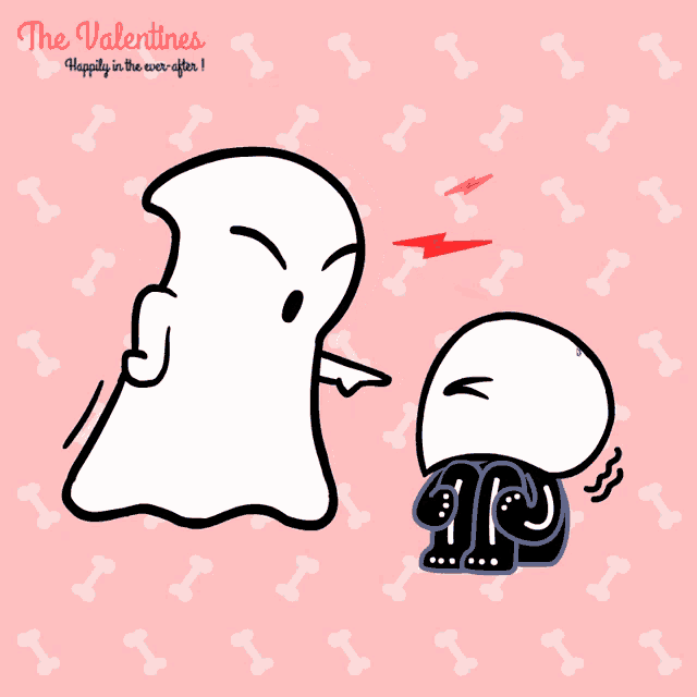 a cartoon drawing of a ghost and a man with the words " the valentines " on the bottom