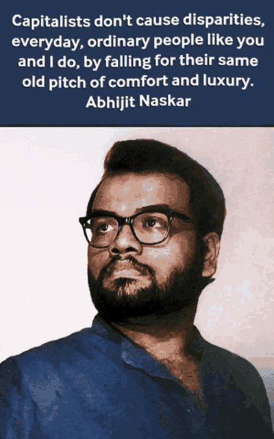 a man with glasses and a quote about capitalism
