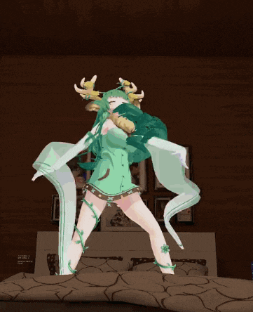 a computer generated image of a girl with green hair