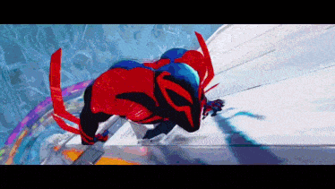 a spider-man is flying through the air in a cartoon .