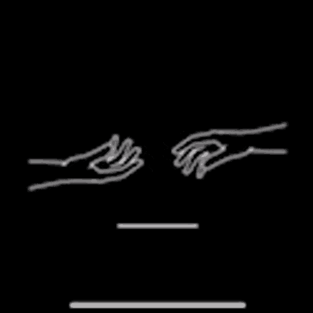 a line drawing of two hands reaching out to each other on a black background .