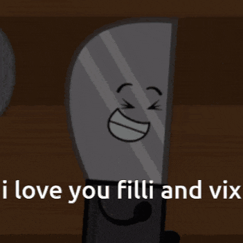 a cartoon knife with a face and the words i love you filli and vix