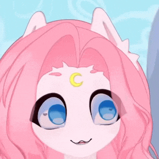 a girl with pink hair and a crescent moon on her forehead