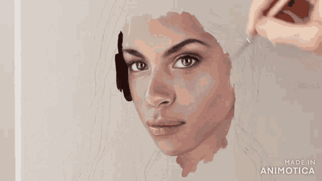 a painting of a woman 's face is being made by animatica