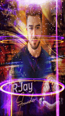 a picture of a man with the name r jay written on it