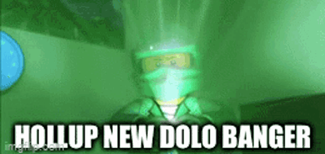 a picture of a lego character with the words `` hollup new dolo banger '' .