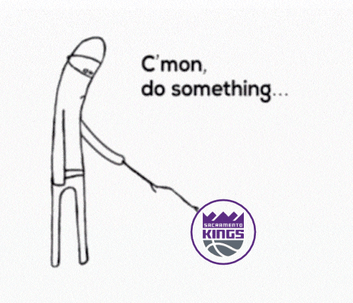 a drawing of a man holding a leash with the sacramento kings logo on it