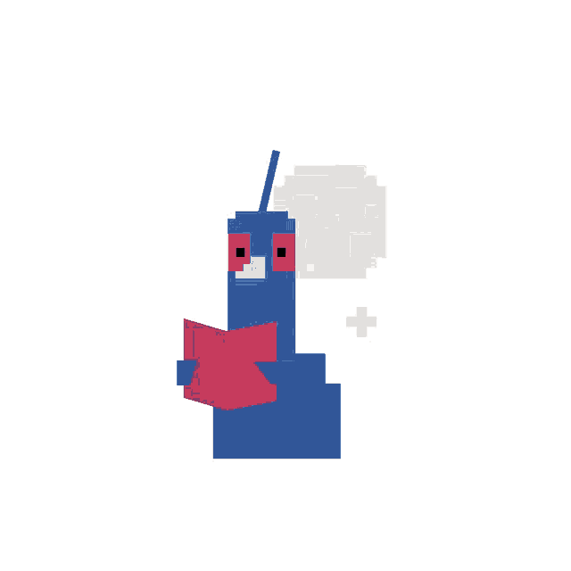 a pixel art drawing of a blue superhero reading a book