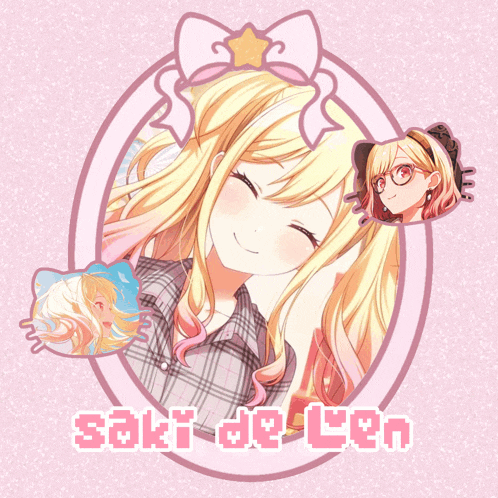 a picture of a girl with the name saki de len on the bottom