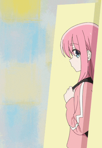 a drawing of a girl with pink hair and a dog behind her
