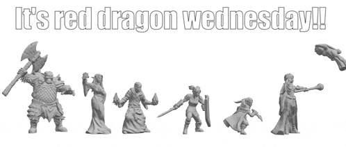 a group of miniature figures with the words it 's red dragon wednesday written below them