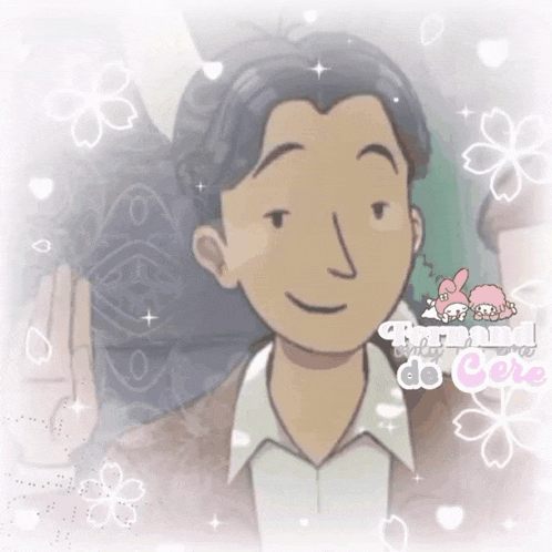 a cartoon drawing of a man with flowers and hearts around him and the words " amanda do core "