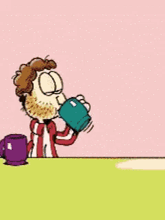a cartoon of garfield sitting at a table