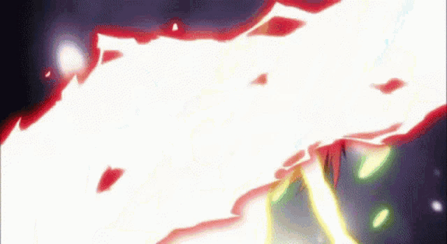 a close up of a girl with red hair holding a sword .