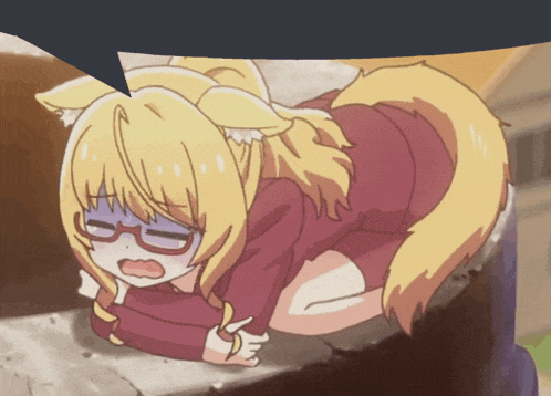 a cartoon of a girl with glasses and a cat tail