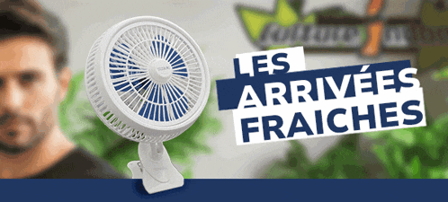 a white fan with the words les arrivees fraiches on the bottom