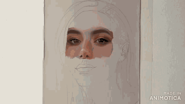 a drawing of a woman 's face is being made in animotica