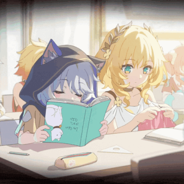 a girl is reading a book that says " i love you " on it