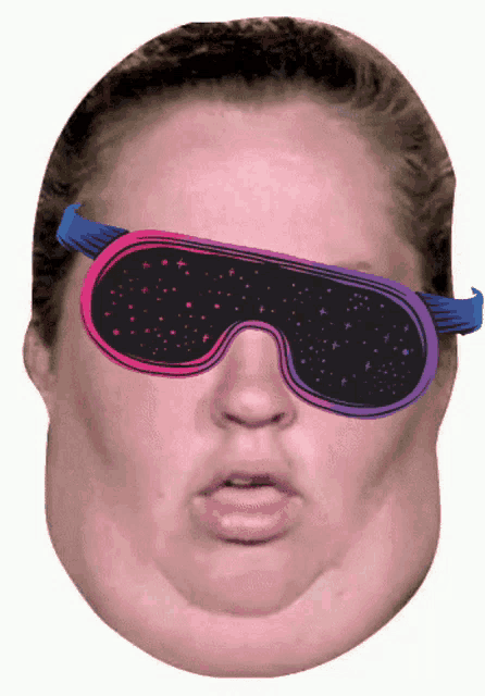 a woman 's face with a pair of goggles on it