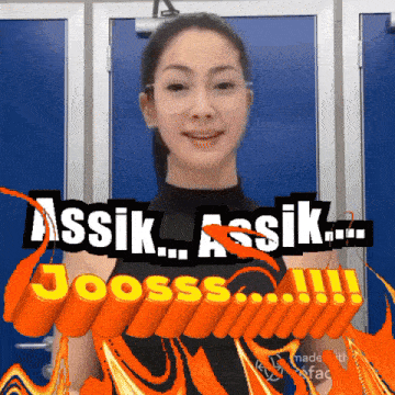 a picture of a woman with the words " assik assik joosss " on it