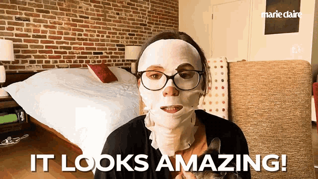 a woman wearing glasses and a mask says it looks amazing