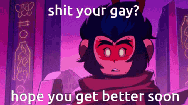 a cartoon of a monkey with the words shit your gay hope you get better soon below it