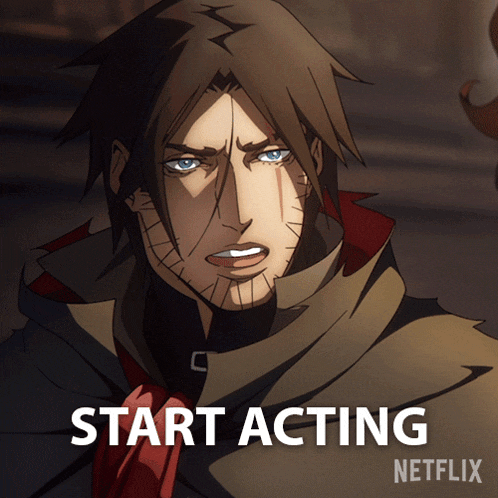 a cartoon of a man with the words start acting netflix