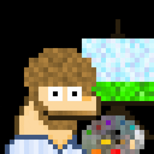 a pixel art drawing of a person painting a picture