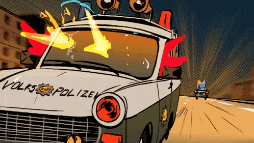 a cartoon drawing of a volks polizei car