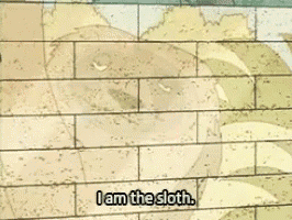 a cartoon character says " i am the sloth " in front of a brick wall