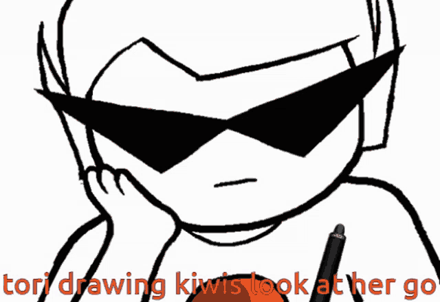 a black and white drawing of a person with the words " tori drawing kiwis took at her go "