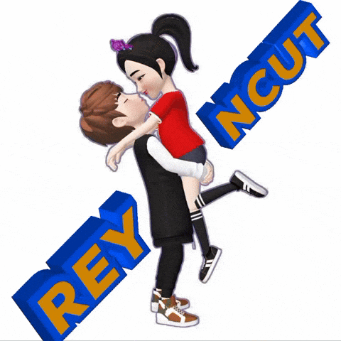 a boy is holding a girl in his arms with the words rey ingut in the background