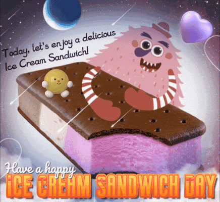an ice cream sandwich with a monster on it