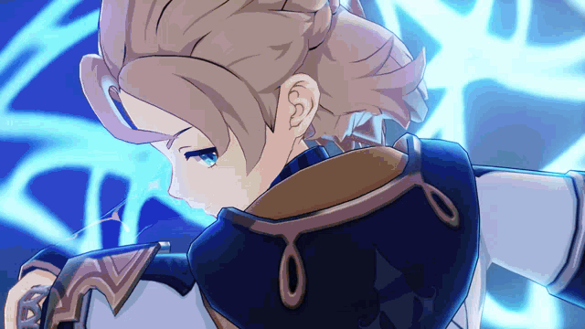 a close up of a cartoon character with a sword