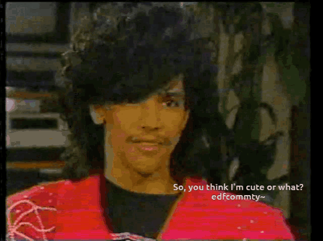 a man in a red jacket says " so you think i 'm cute or what ? "