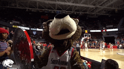 a mascot for the south alabama basketball team is holding a fan