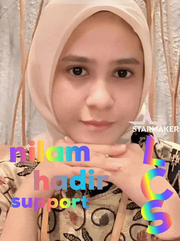 a woman wearing a hijab with the words nilam hadir support on the bottom right