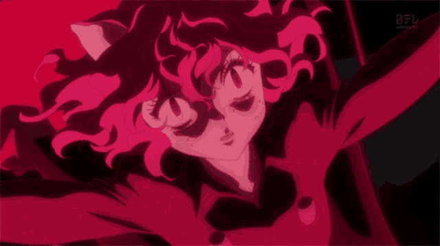 a cartoon character with a cat 's ear and red hair is shown on a japanese tv channel