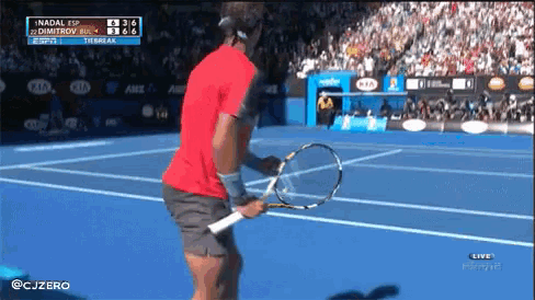 a tennis player is holding a tennis racquet on a court